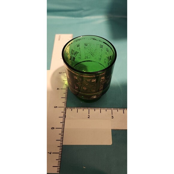 2 Mid-Century Green Glass Shot Glasses – Gold Design Vintage Barware - Picture 6 of 12